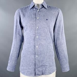 PAL ZILERI Size L Navy White Linen Long Sleeve Shirt